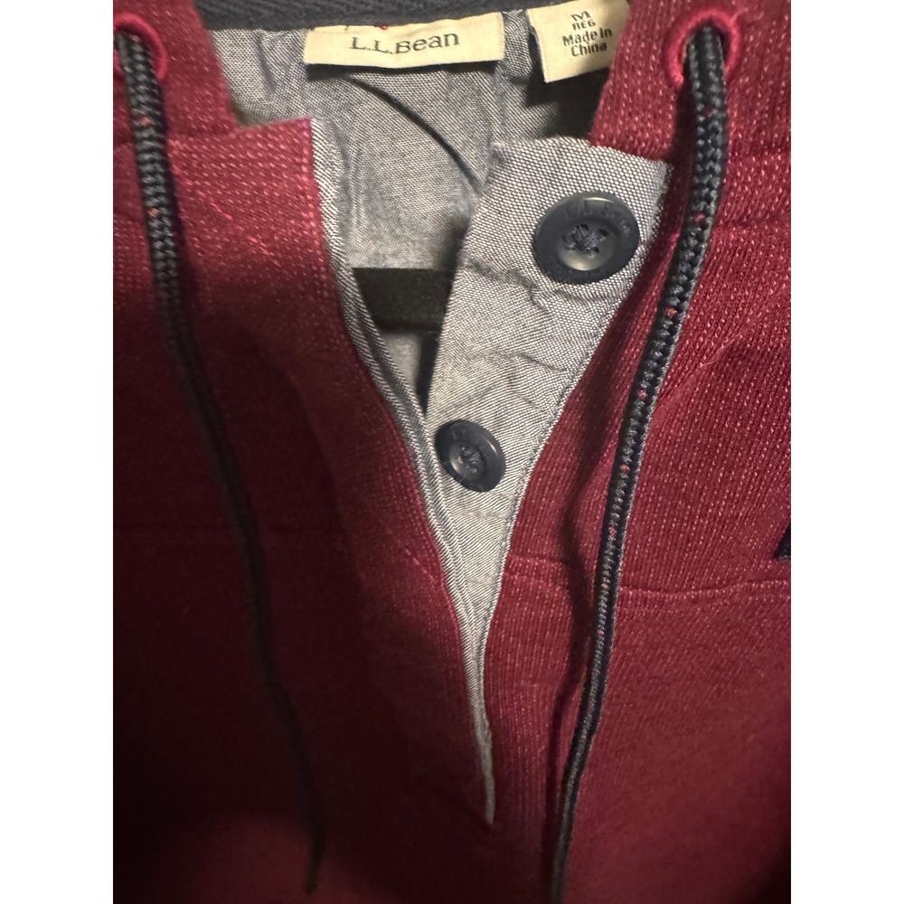 LL Bean Mens Burgundy Textured Henley Hoodie Pullover Sweatshirt Med‎ - Picture 6 of 7